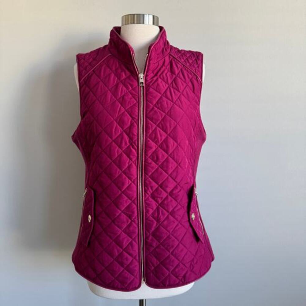 Chico's Quilted Vest Pink Gold Hardware Chico's 1 8/10 Equestrian Look‎